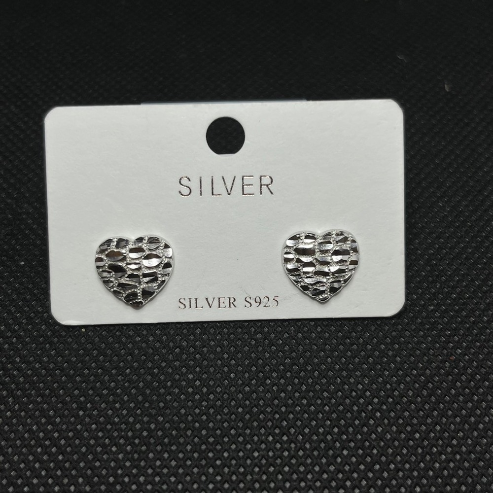 Sterling Silver‎ 925 Nugget Heart Stud Earrings Textured  Cut 12mm
